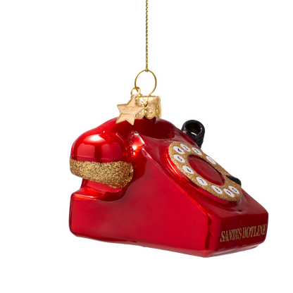 Ornament glass opal red vintage telephone H6cm