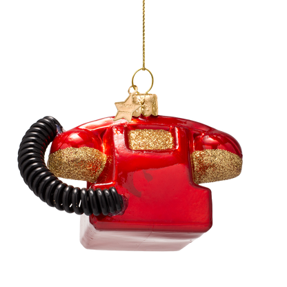 Ornament glass opal red vintage telephone H6cm