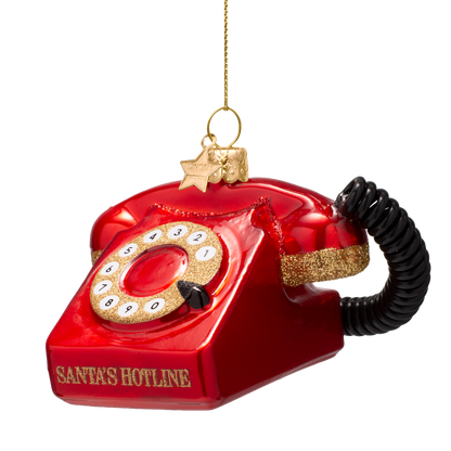 Ornament glass opal red vintage telephone H6cm