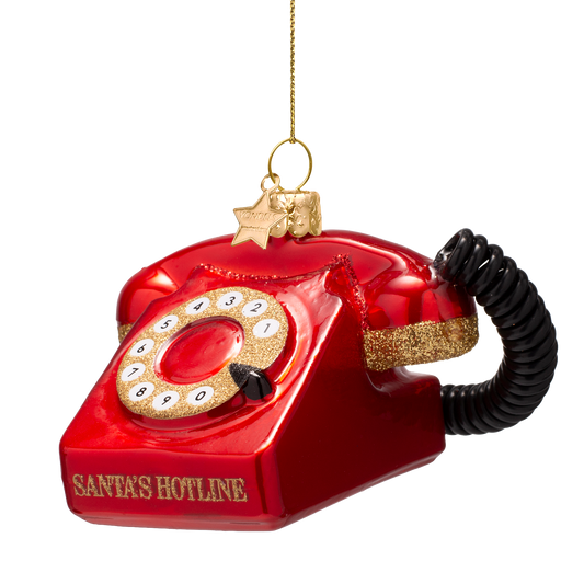 Ornament glass opal red vintage telephone H6cm