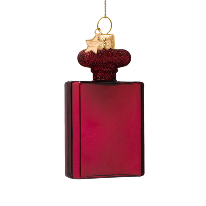 Ornamentales Parfümglas, burgunderrot mit Glitzer, H 10 cm