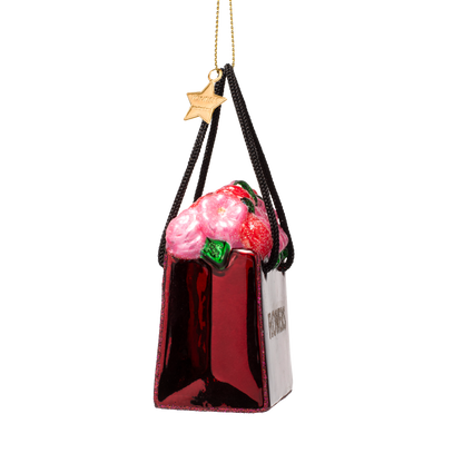 Ornament glass burgundy flower bag H7.5cm