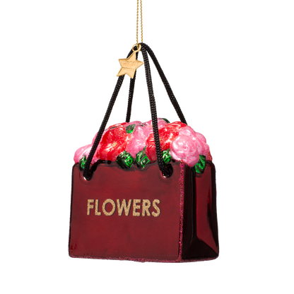 Ornament glass burgundy flower bag H7.5cm