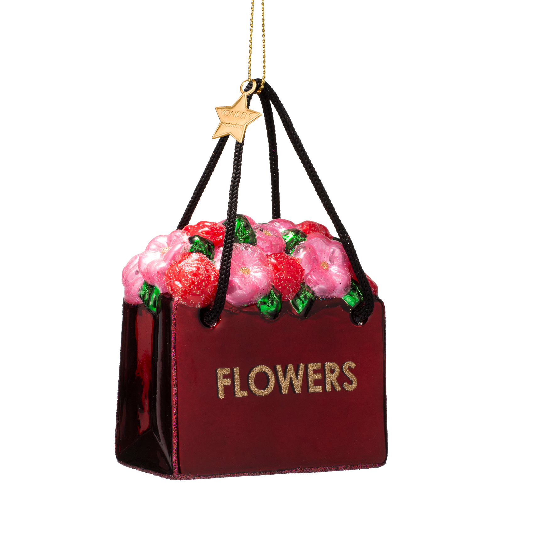 Ornament glass burgundy flower bag H7.5cm
