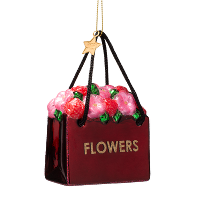 Ornament glass burgundy flower bag H7.5cm