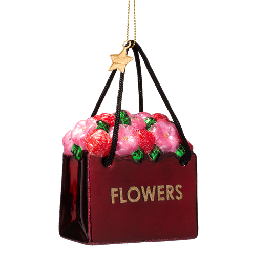 Ornament glass burgundy flower bag H7.5cm