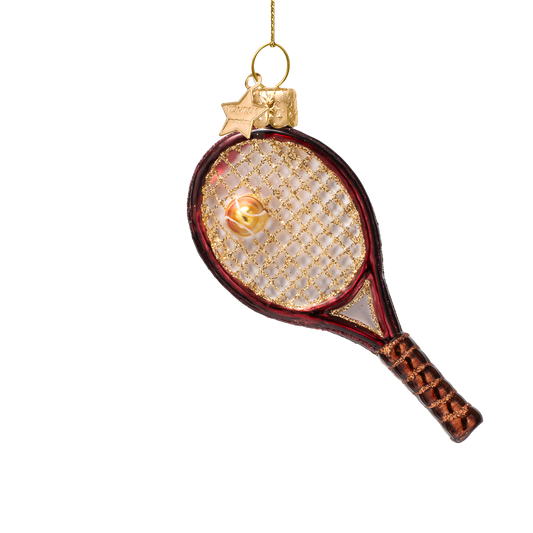 Ornament glass burgundy tennis racket H9.5cm