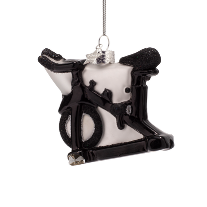 Schwarzes, drehbares Fahrrad aus Glas, H8cm