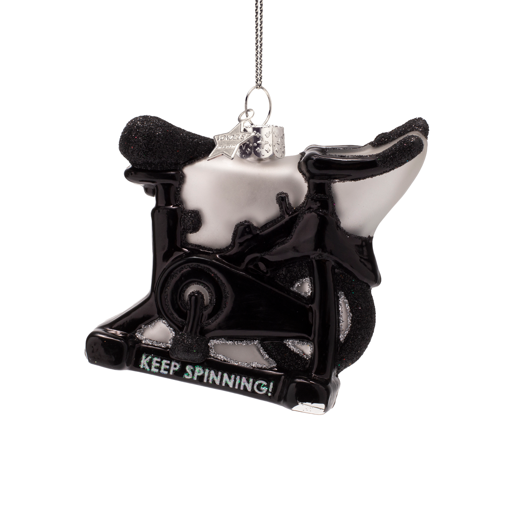 Schwarzes, drehbares Fahrrad aus Glas, H8cm