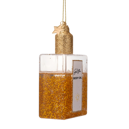 Ornament glass body oil w/glitters H10cm