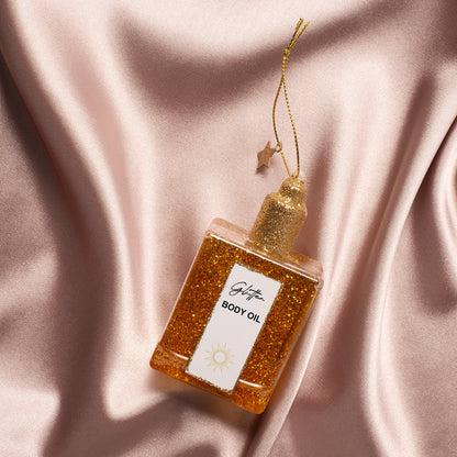 Ornament glass body oil w/glitters H10cm