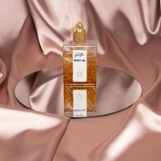 Ornament glass body oil w/glitters H10cm