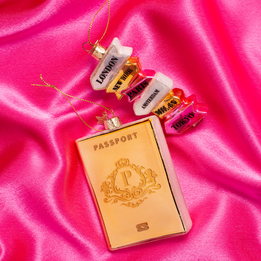 Ornament glass multicolored city direction sign H11cm