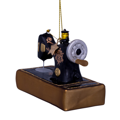 Vintage-Nähmaschine aus Ornamentglas, Höhe 6 cm