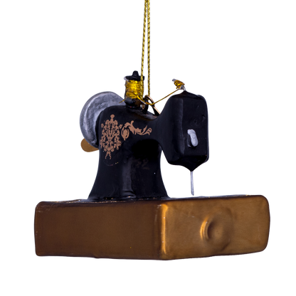 Vintage-Nähmaschine aus Ornamentglas, Höhe 6 cm