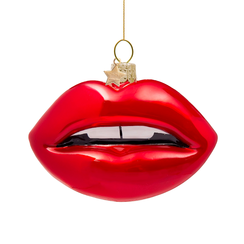 Ornament glass red opal sensual lips H6.5cm