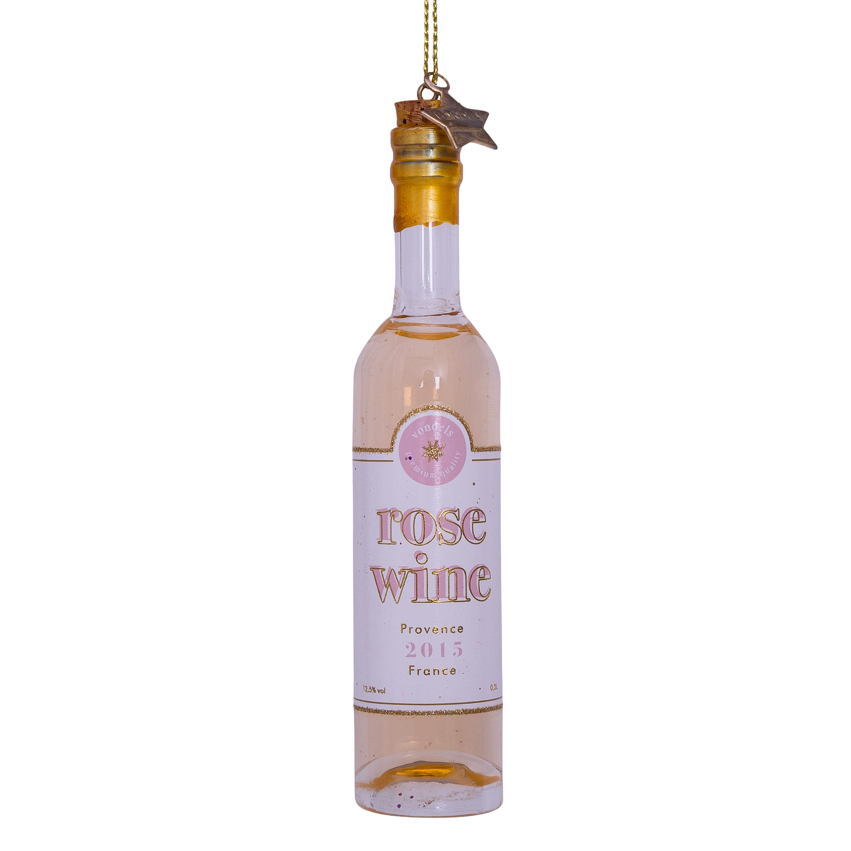 Ornament glass rose wine bottle H11cm