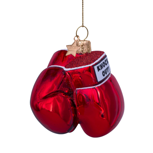 Ornament glass red shiny boxing gloves H7cm