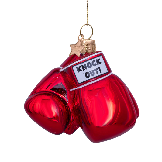 Ornament glass red shiny boxing gloves H7cm