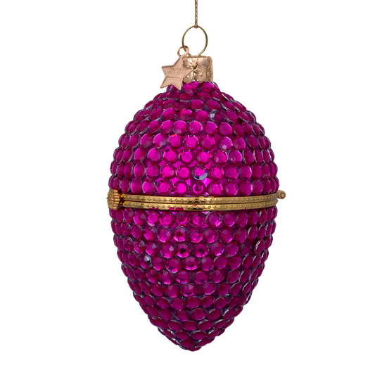 Ornament glass raspberry egg w/opening and diamond H10.5cm