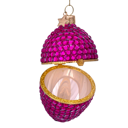 Ornament glass raspberry egg w/opening and diamond H10.5cm