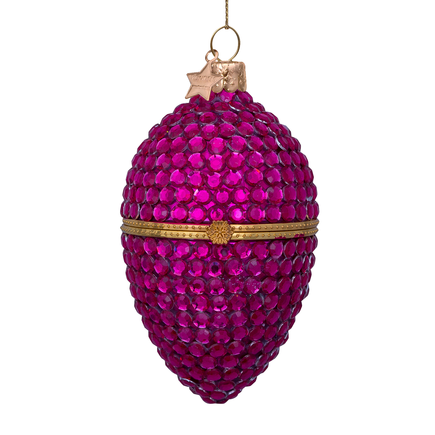 Ornament glass raspberry egg w/opening and diamond H10.5cm