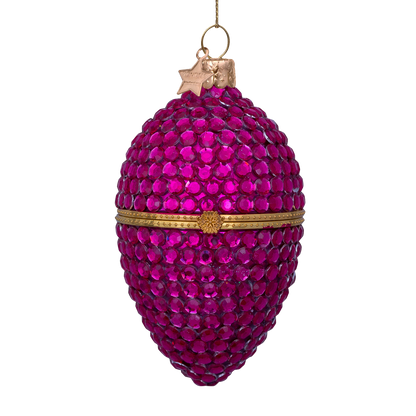 Ornament glass raspberry egg w/opening and diamond H10.5cm