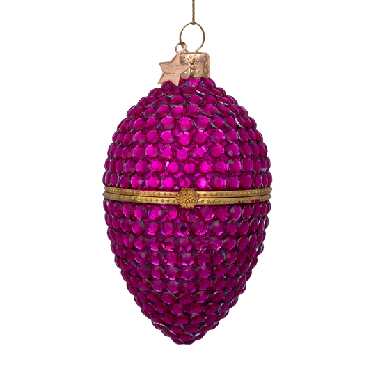 Ornament glass raspberry egg w/opening and diamond H10.5cm