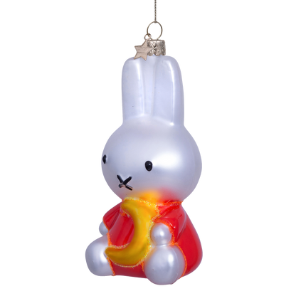 Ornament glass Nijntje/Miffy sitting w/moon H10.5cm w/box