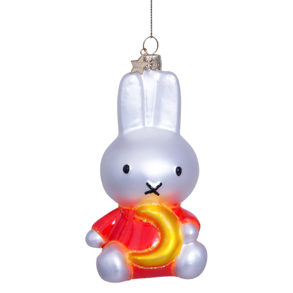 Ornament glass Nijntje/Miffy sitting w/moon H10.5cm w/box