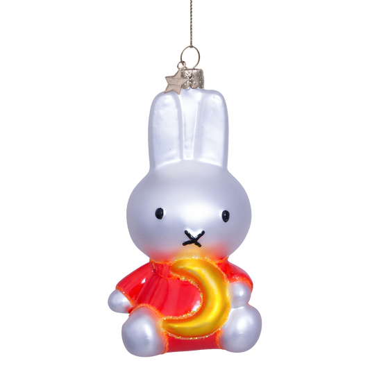 Ornament glass Nijntje/Miffy sitting w/moon H10.5cm w/box