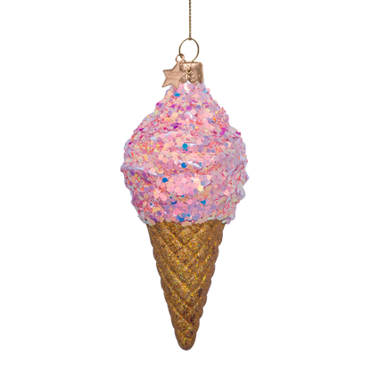 Ornament aus Glas, zartrosa, Eiscreme, Höhe 15 cm