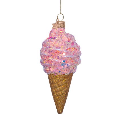Ornament aus Glas, zartrosa, Eiscreme, Höhe 15 cm