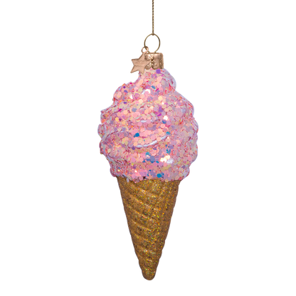 Ornament aus Glas, zartrosa, Eiscreme, Höhe 15 cm