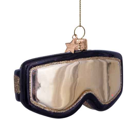 Ornament glass black/gold ski goggles H5.5cm