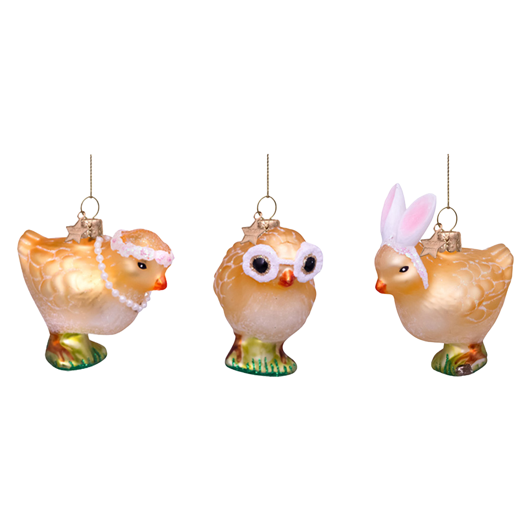 Osterornament-Glasset „Drei Küken“, 6 cm hoch, mit Schachtel