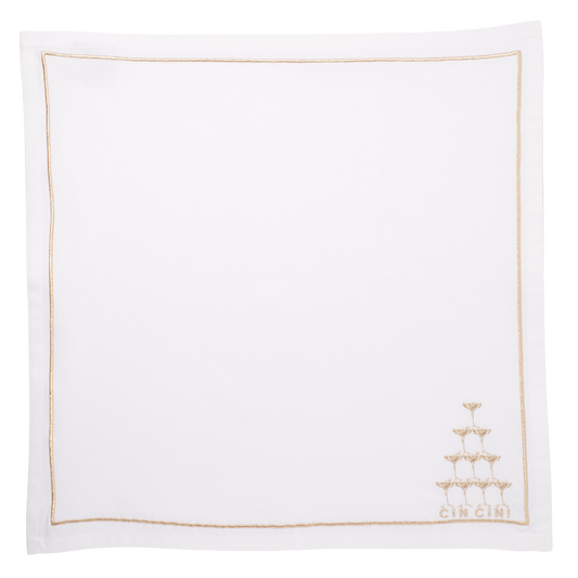 Embroidered napkins champagne tower white 45cm 2pcs w/box
