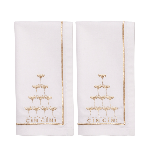 Embroidered napkins champagne tower white 45cm 2pcs w/box