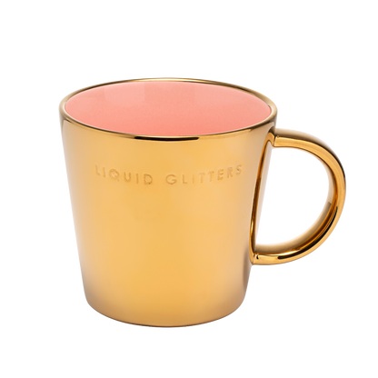 Tea cup ceramic liquid glitters gold pink 350ml*