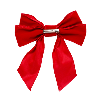 Velvet bow with clip set of 2 red 20cm
