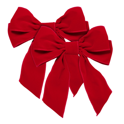 Velvet bow with clip set of 2 red 20cm
