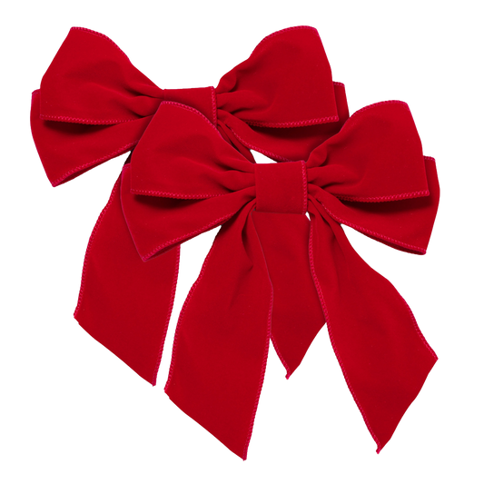 Velvet bow with clip set of 2 red 20cm