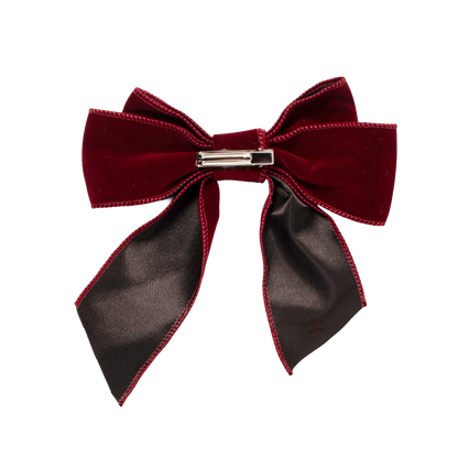 Velvet bow with clip set of 2 burgundy 20cm