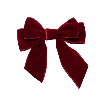 Velvet bow with clip set of 2 burgundy 20cm