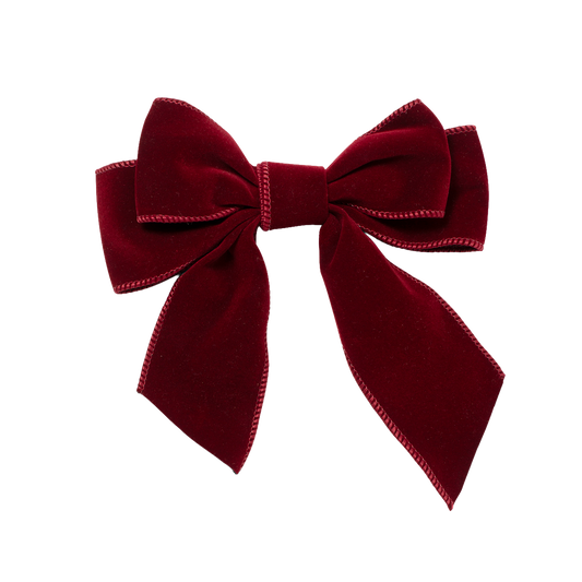 Velvet bow with clip set of 2 burgundy 20cm