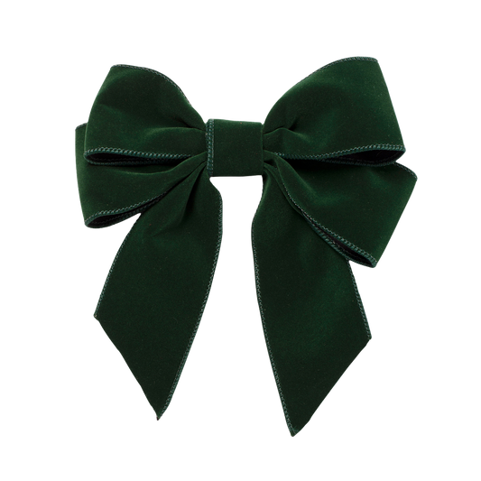 Velvet bow with clip set of 2 green 20cm