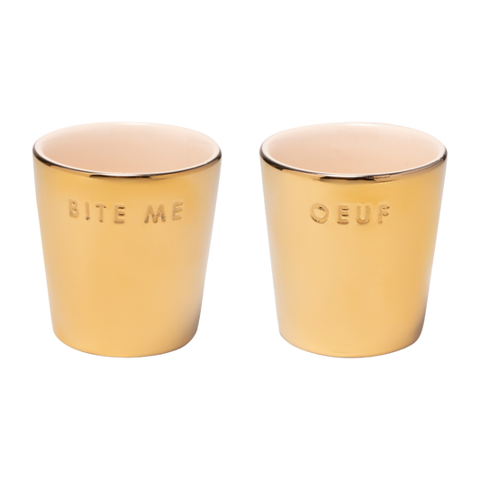 Egg cups ceramic gold ecru set of 2*