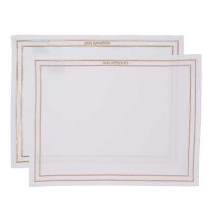 Tischsets mit Stickerei „BON APPETITO“, weiß, 2er-Set*