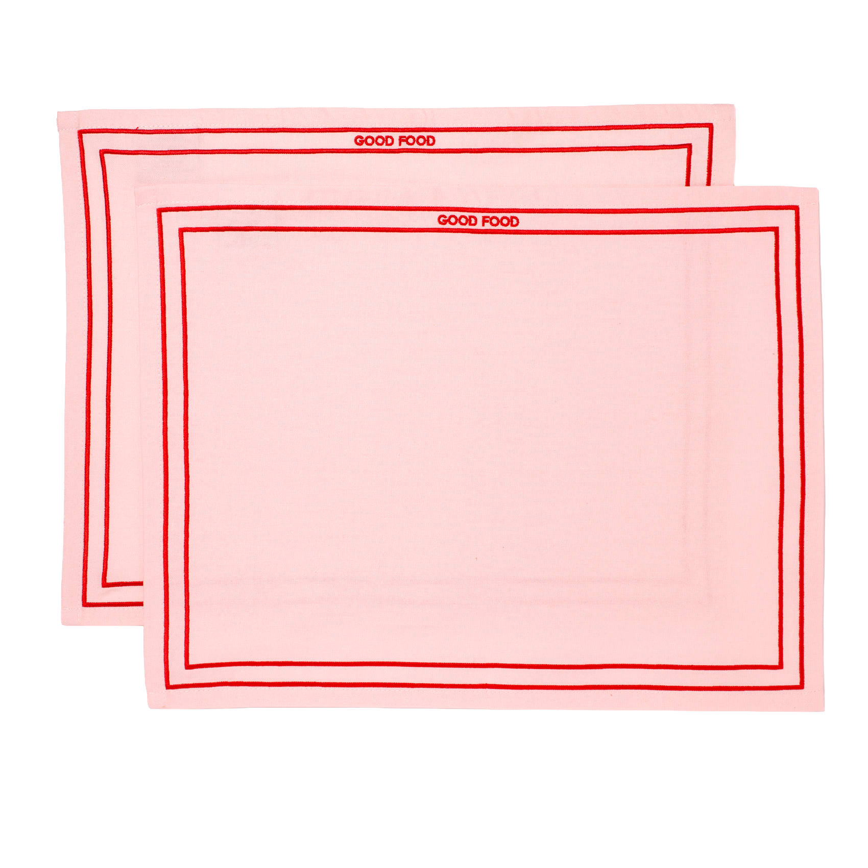 Tischsets mit Stickerei „GOOD FOOD“, rosa, 2er-Set