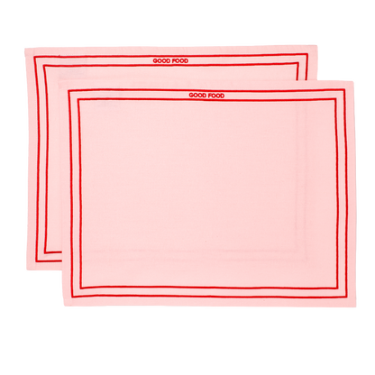 Tischsets mit Stickerei „GOOD FOOD“, rosa, 2er-Set